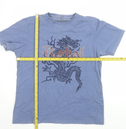 Bullit Men’s Blue Dragon Rebel Graphic Cotton T-Shirt Medium