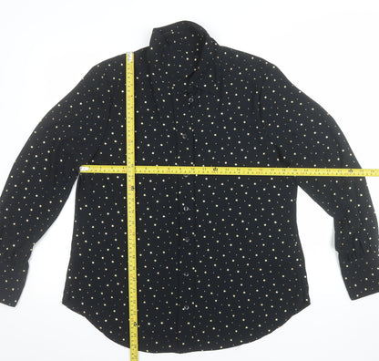 Marks and Spencer Women Black Star Print Long Sleeve Button-Up Shirt Size 12