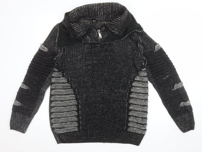 John H Men’s Black Chunky Knit 1/4 Zip Jumper Size S