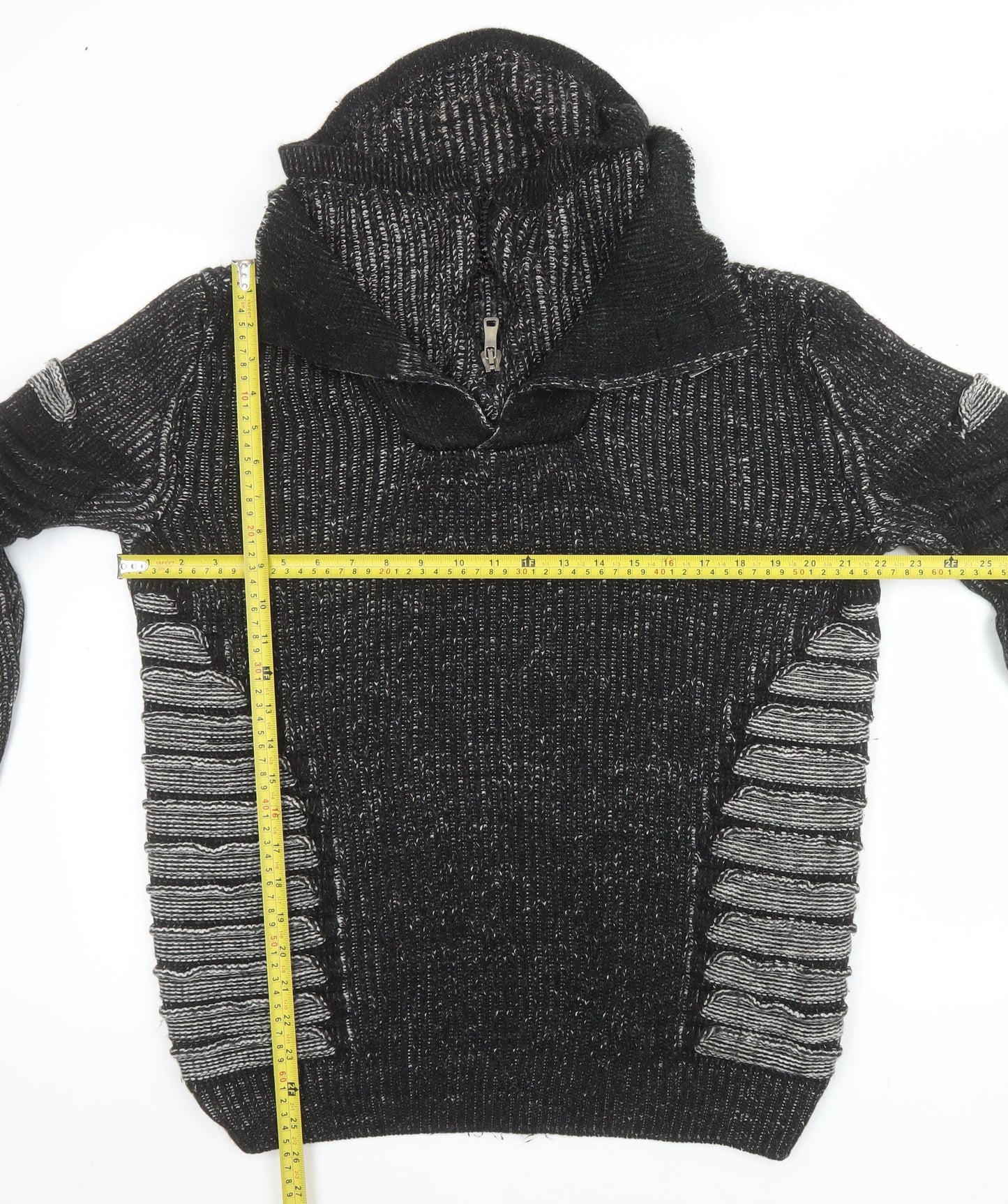 John H Men’s Black Chunky Knit 1/4 Zip Jumper Size S