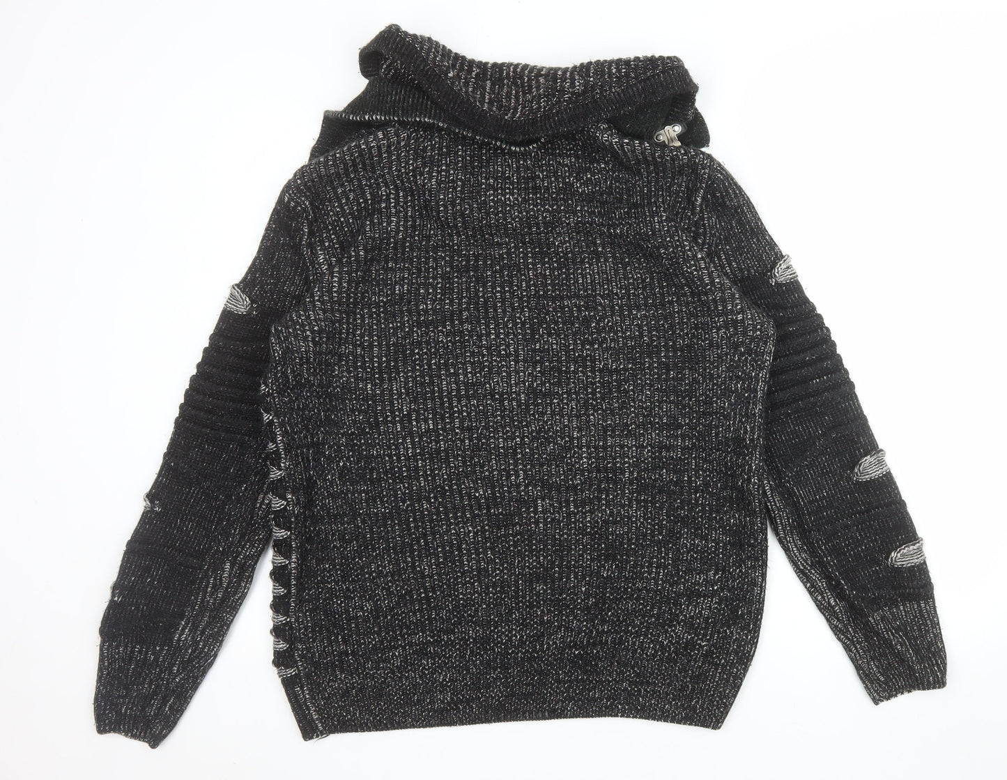 John H Men’s Black Chunky Knit 1/4 Zip Jumper Size S