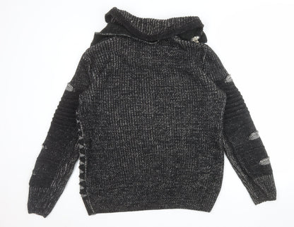 John H Men’s Black Chunky Knit 1/4 Zip Jumper Size S