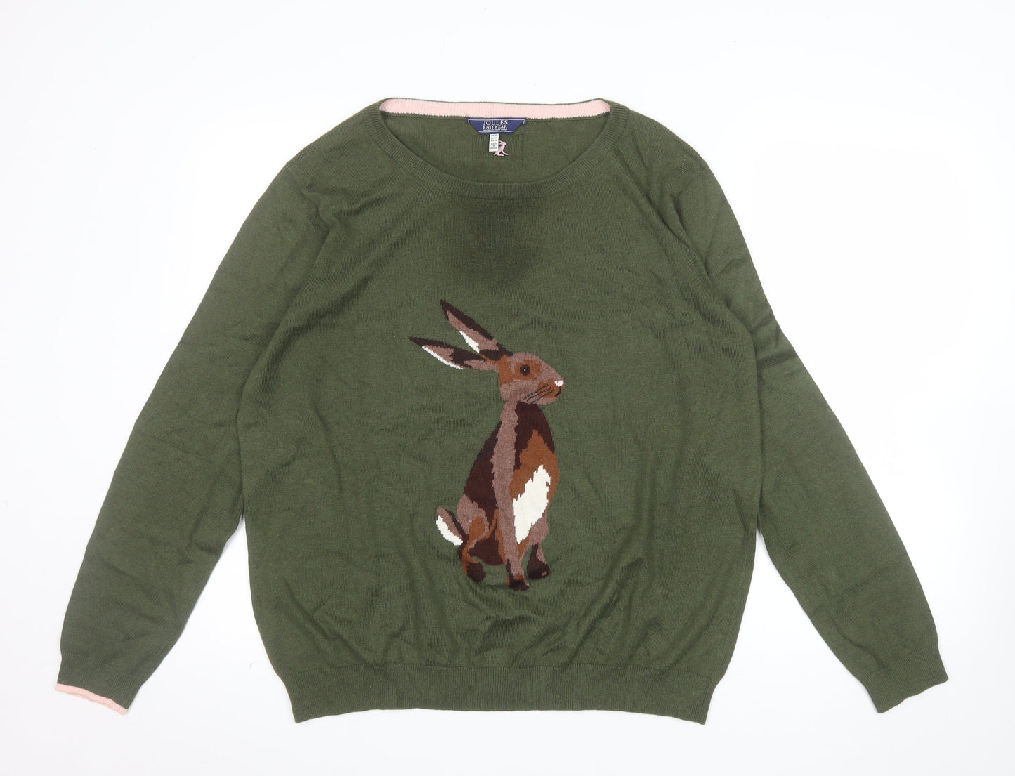 Joules Women Green Rabbit Jumper Size 18 Crew Neck Knitwear