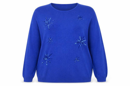 Damart Women Blue Sequin Pullover Jumper Size 22/24