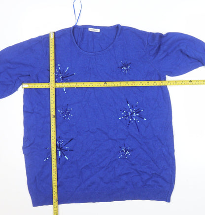 Damart Women Blue Sequin Pullover Jumper Size 22/24