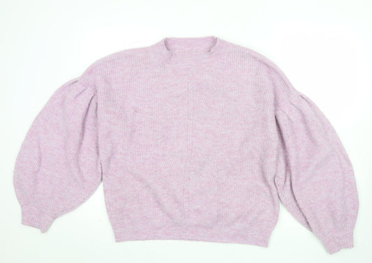 Oliver Bonas Women Pink Puff Sleeve Crew Neck Knit Jumper Size 10