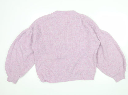Oliver Bonas Women Pink Puff Sleeve Crew Neck Knit Jumper Size 10