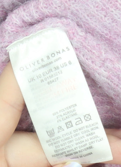 Oliver Bonas Women Pink Puff Sleeve Crew Neck Knit Jumper Size 10