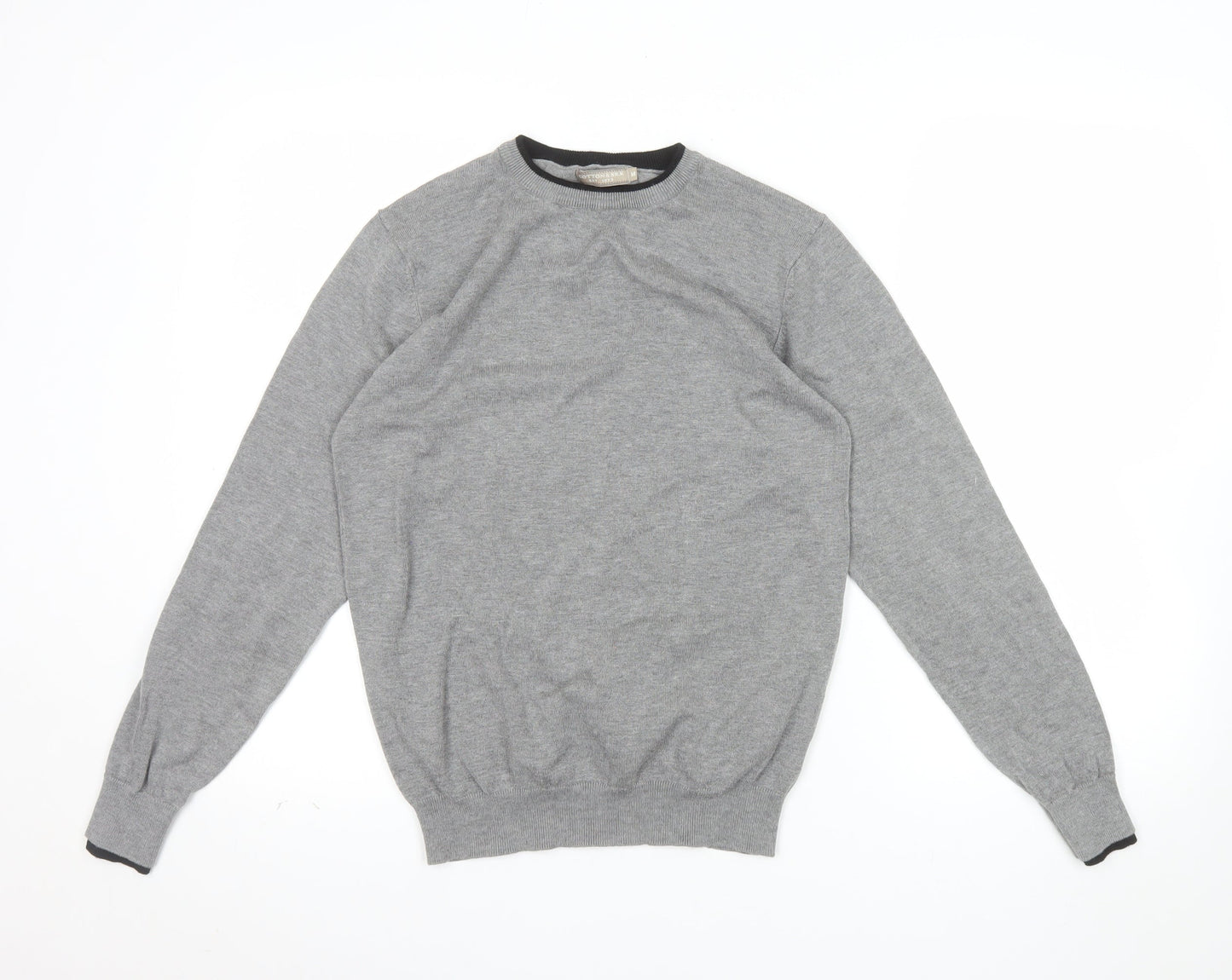 Cotton & Silk Men's Grey Crew Neck Pullover Jumper M