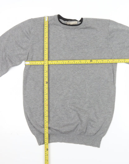 Cotton & Silk Men's Grey Crew Neck Pullover Jumper M
