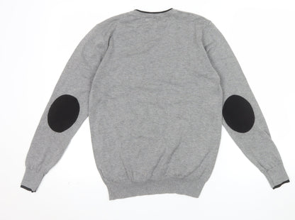 Cotton & Silk Men's Grey Crew Neck Pullover Jumper M