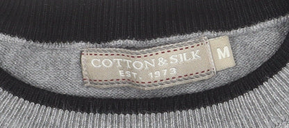 Cotton & Silk Men's Grey Crew Neck Pullover Jumper M