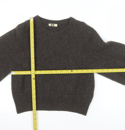 Uniqlo Women Brown Wool Chunky-Knit Crew Neck Jumper XS