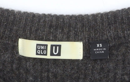 Uniqlo Women Brown Wool Chunky-Knit Crew Neck Jumper XS