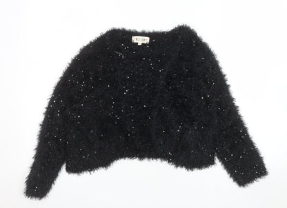 New Look Women’s Black Sequin Fluffy Jumper Size M