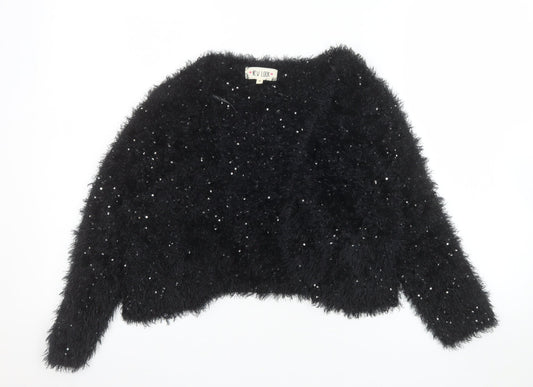 New Look Women’s Black Sequin Fluffy Jumper Size M