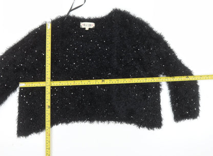 New Look Women’s Black Sequin Fluffy Jumper Size M