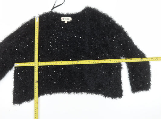 New Look Women’s Black Sequin Fluffy Jumper Size M
