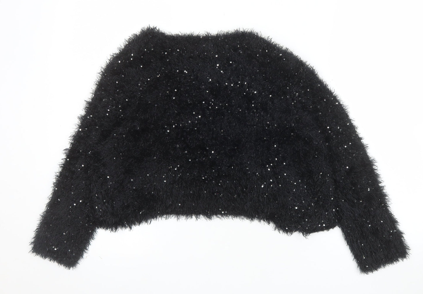 New Look Women’s Black Sequin Fluffy Jumper Size M