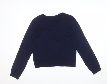 Stradivarius Women's Blue V-Neck Knit Jumper Size 12