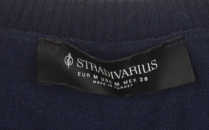 Stradivarius Women's Blue V-Neck Knit Jumper Size 12