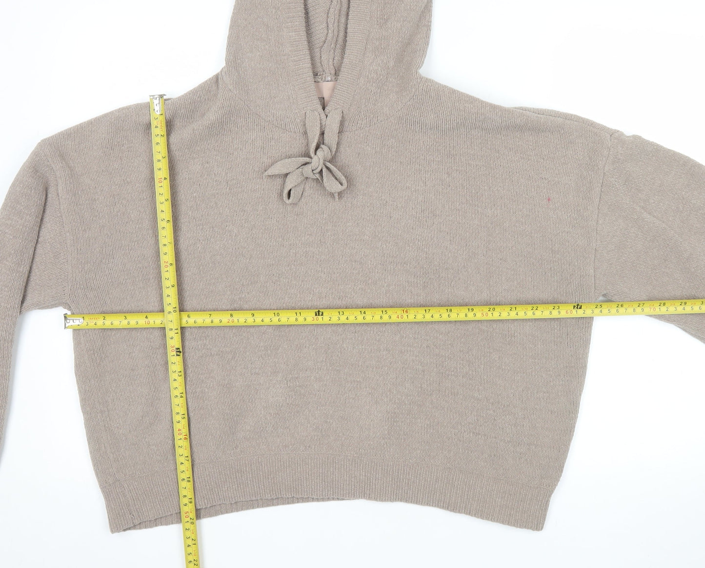 H&M Women Beige Hooded Pullover Knit Jumper Size 12