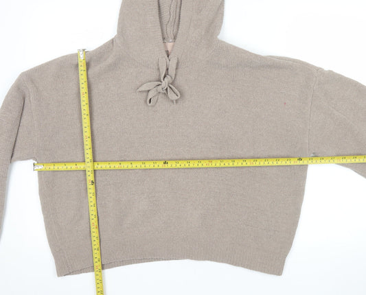H&M Women Beige Hooded Pullover Knit Jumper Size 12