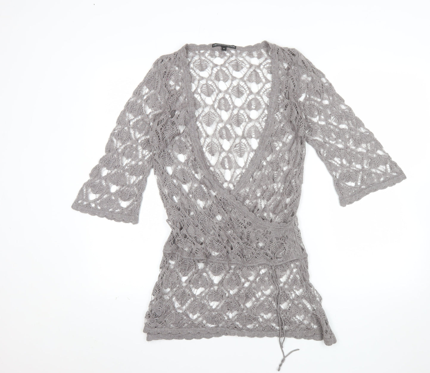 Marks and Spencer Women’s Grey Open-Knit Wrap Jumper M