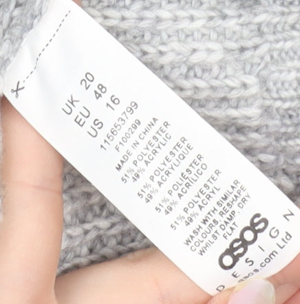ASOS Design Curve Grey Knit Open Cardigan Women's UK 20 Long Sleeve