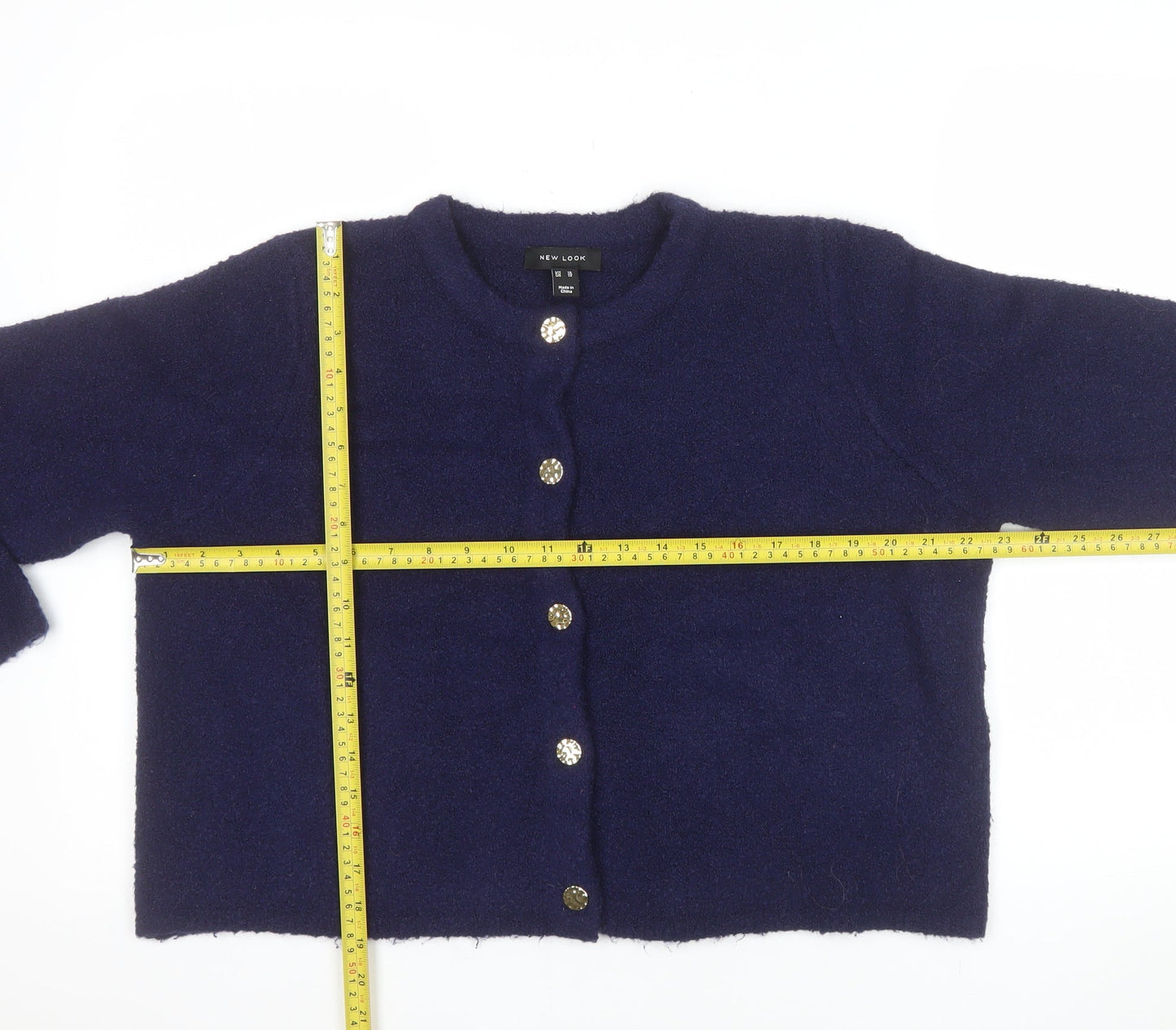New Look Women's Blue Crew Neck Button Knit Cardigan Size 18