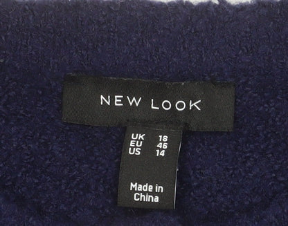 New Look Women's Blue Crew Neck Button Knit Cardigan Size 18
