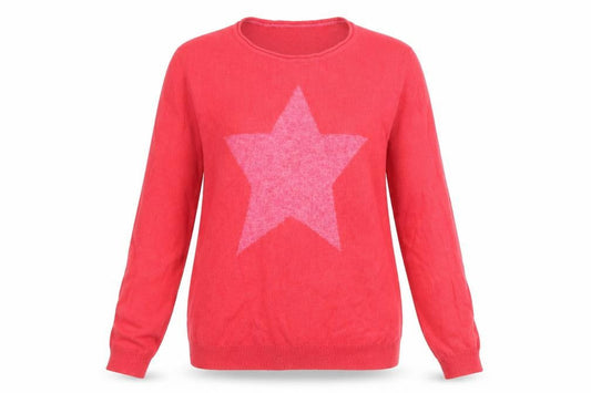 Clements Ribeiro Women Pink Star Pullover Jumper Size 16 Cotton Wool Blend