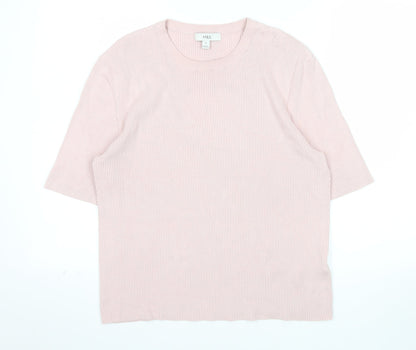 Marks and Spencer Women Pink Knit Short Sleeve Basic T-Shirt XL