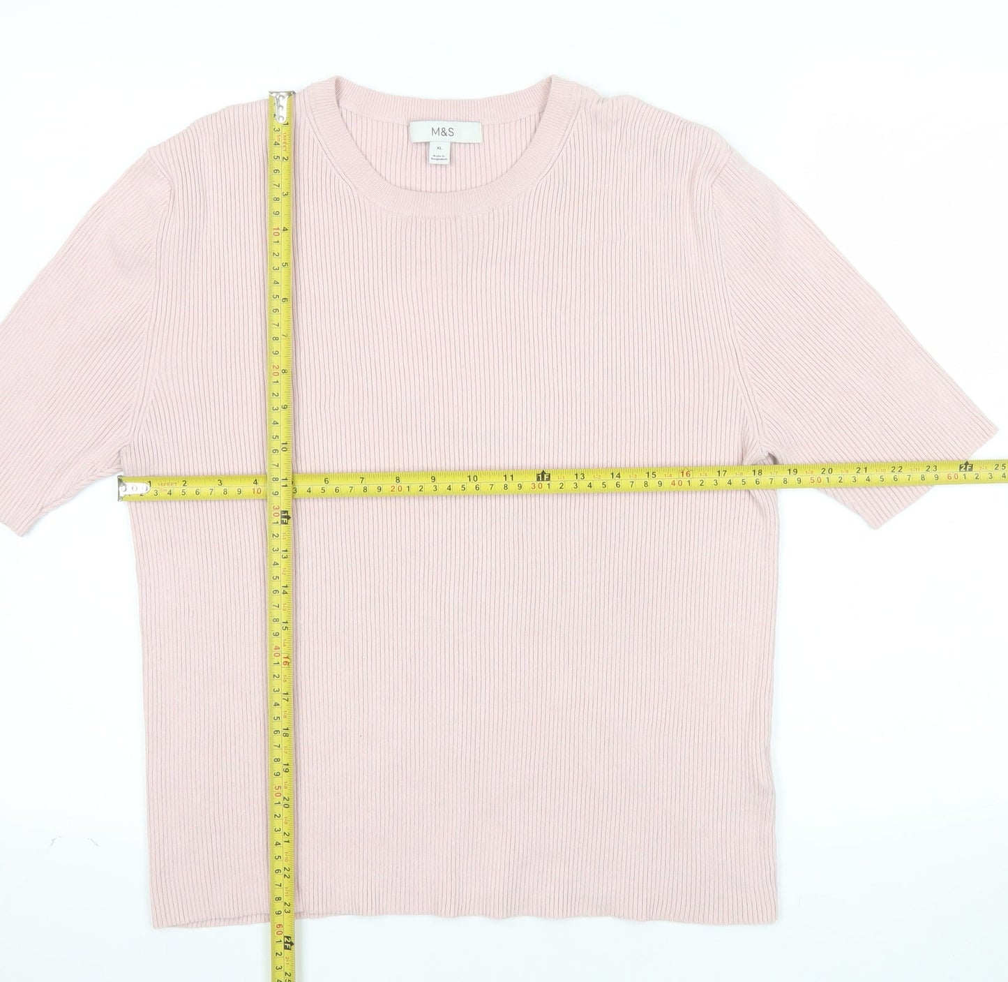 Marks and Spencer Women Pink Knit Short Sleeve Basic T-Shirt XL