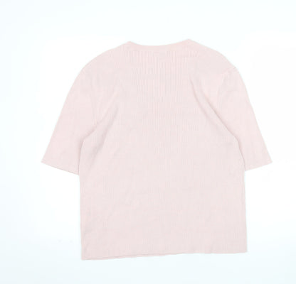 Marks and Spencer Women Pink Knit Short Sleeve Basic T-Shirt XL