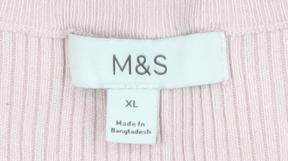 Marks and Spencer Women Pink Knit Short Sleeve Basic T-Shirt XL