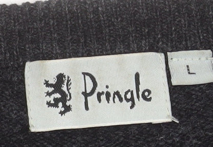 Pringle Men’s Black Pure Wool V-Neck Jumper Size L Classic Knit