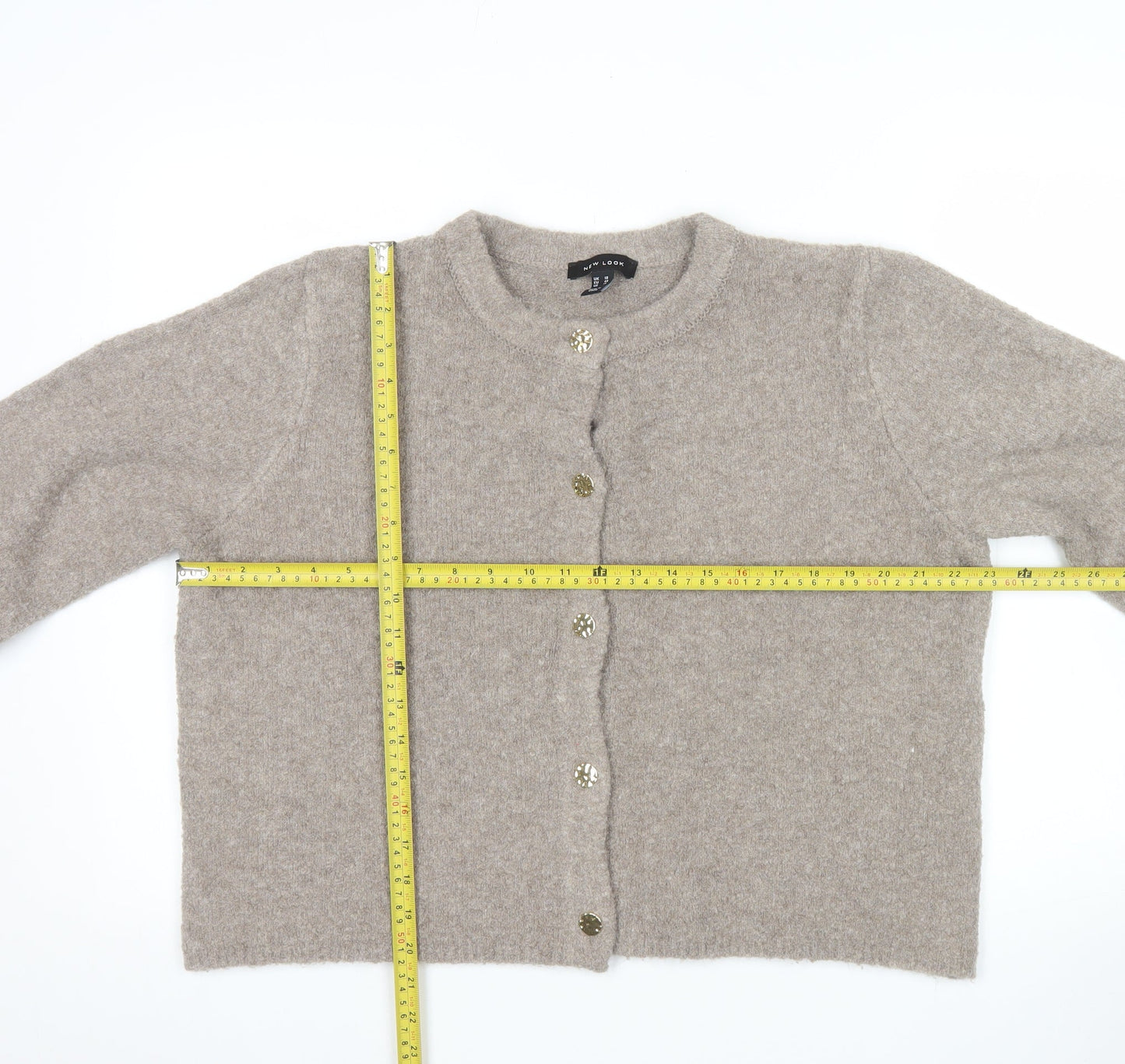 New Look Womens Beige Long Sleeve Button Knit Cardigan Size 18