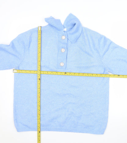 H&M Women Blue Collared Pullover Jumper S Beaded Buttons Soft Knit