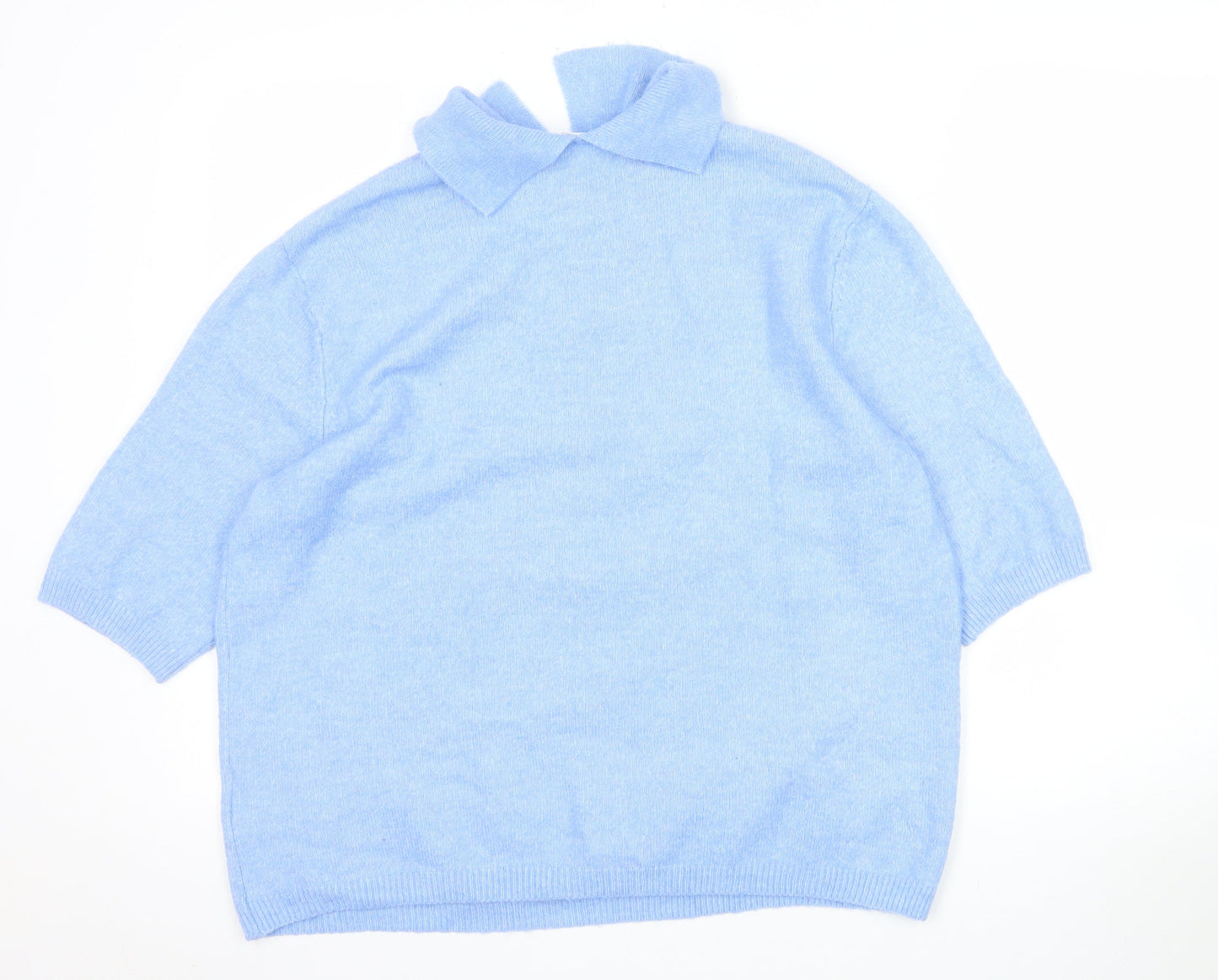 H&M Women Blue Collared Pullover Jumper S Beaded Buttons Soft Knit