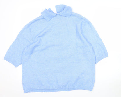 H&M Women Blue Collared Pullover Jumper S Beaded Buttons Soft Knit