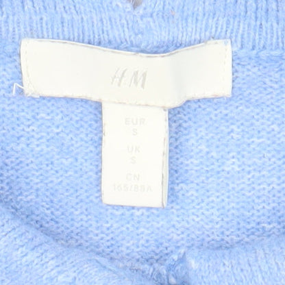 H&M Women Blue Collared Pullover Jumper S Beaded Buttons Soft Knit