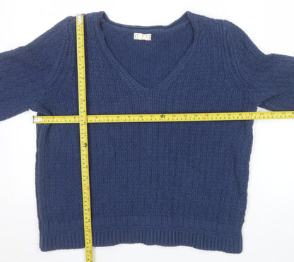 Fat Face Women's Blue V-Neck Long Sleeve Knit Jumper Size 12