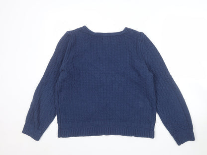 Fat Face Women's Blue V-Neck Long Sleeve Knit Jumper Size 12