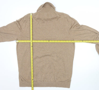 H&M Men’s Beige Slim Fit Roll Neck Jumper Size L Cotton Cashmere