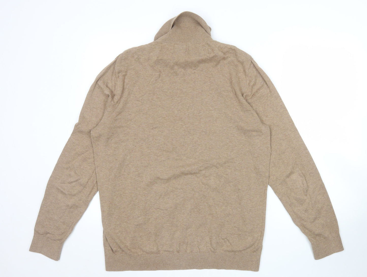 H&M Men’s Beige Slim Fit Roll Neck Jumper Size L Cotton Cashmere