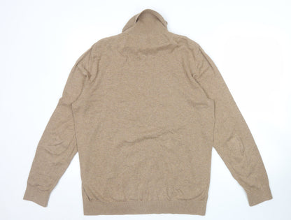 H&M Men’s Beige Slim Fit Roll Neck Jumper Size L Cotton Cashmere