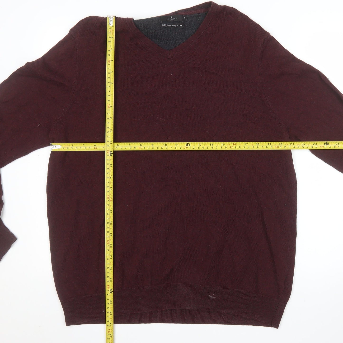 Jeff Banks Men’s Brown V-Neck Cotton Cashmere Silk Jumper Size L
