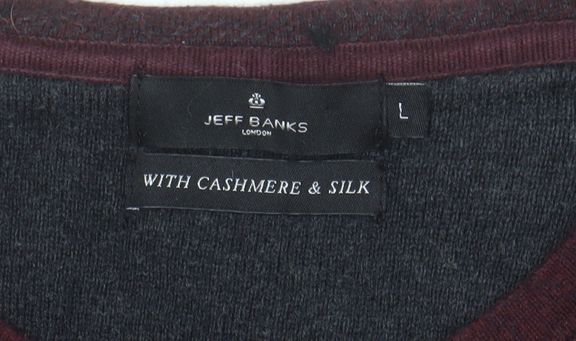 Jeff Banks Men’s Brown V-Neck Cotton Cashmere Silk Jumper Size L