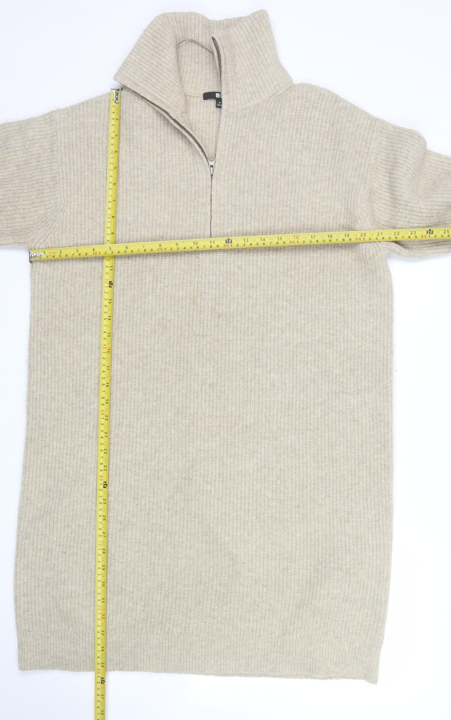 Uniqlo Women Beige Wool Blend 1/4 Zip Knit Jumper Size M